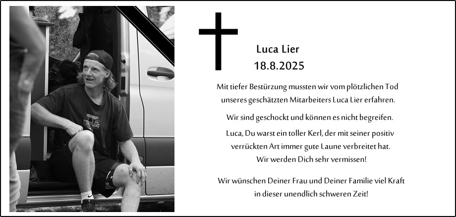 Nachricht vom Tod unseres Mitarbeiters Luca